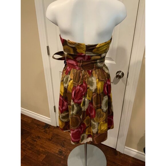 BCBG Max Azria Multicolor Circle Print Strapless Dress With Tie Belt, Size 4 - Picture 6 of 7